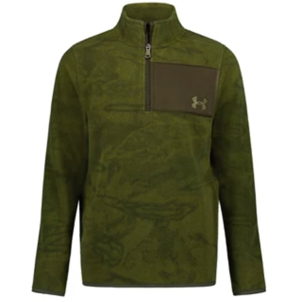 EUC Under Armour 1/4 Zip Fleece Green/Brown Camo Pullover Youth Large